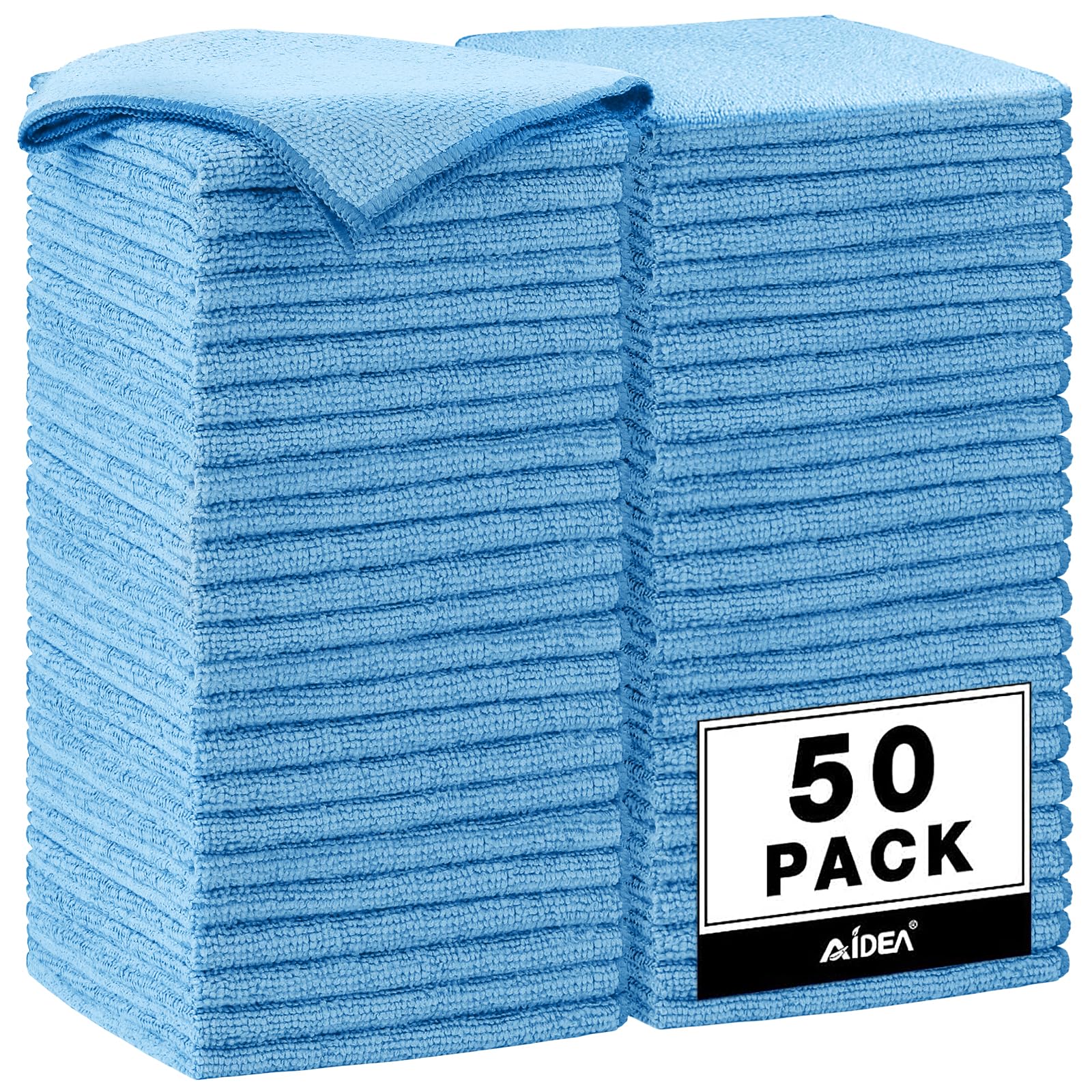 AIDEA Microfiber Cleaning Cloth, 50PK, Microfiber Towels for Cars, Premium Wash Cloths, Dusting Cloth Cleaning Rags, Absorbent Towels for SUVs, House, Kitchen, Window, Cleaning Supplies12×12"